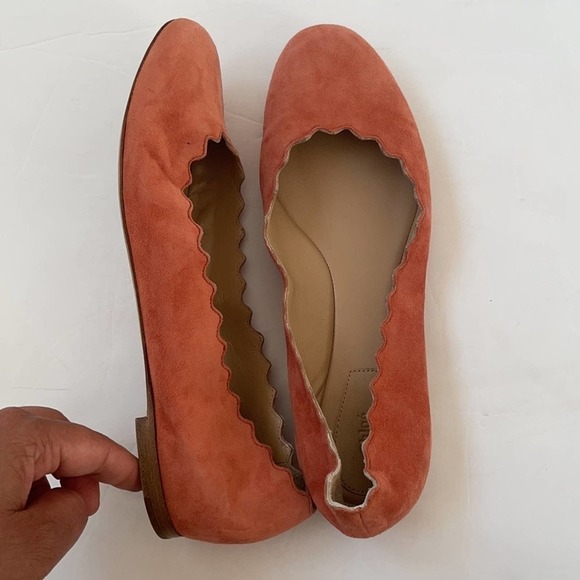 Chloe Coral pink suede leather Lauren scallop ballet flats 37.5 - Picture 7 of 7